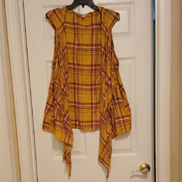 Honey Gold Hooded Cardigan With Fringe & Waterfall Design - Picture 1 of 4